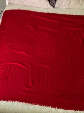 Louis Vuitton 55” monogram shawl with fringe in red XL silk wool scarf